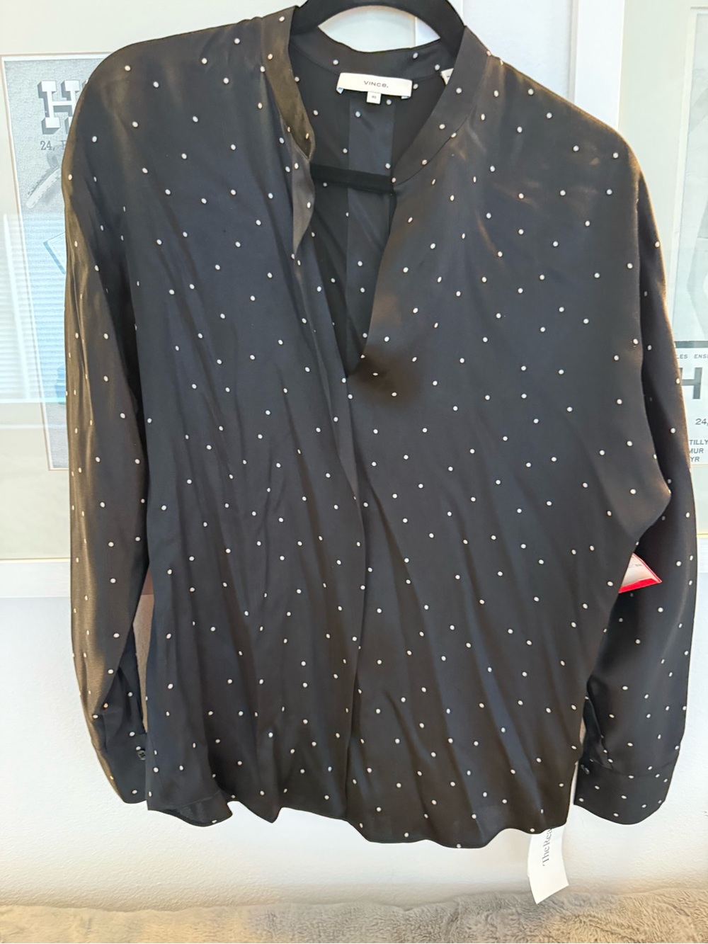 Vince Black Blouse with White Polka Dots and matching pants in picture